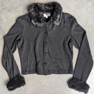 HeartSoul Faux Fur Trim Cardigan Button Front Top Size Small 90s Y2K 2000s 00s